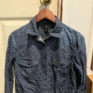 Star print denim button down shirt